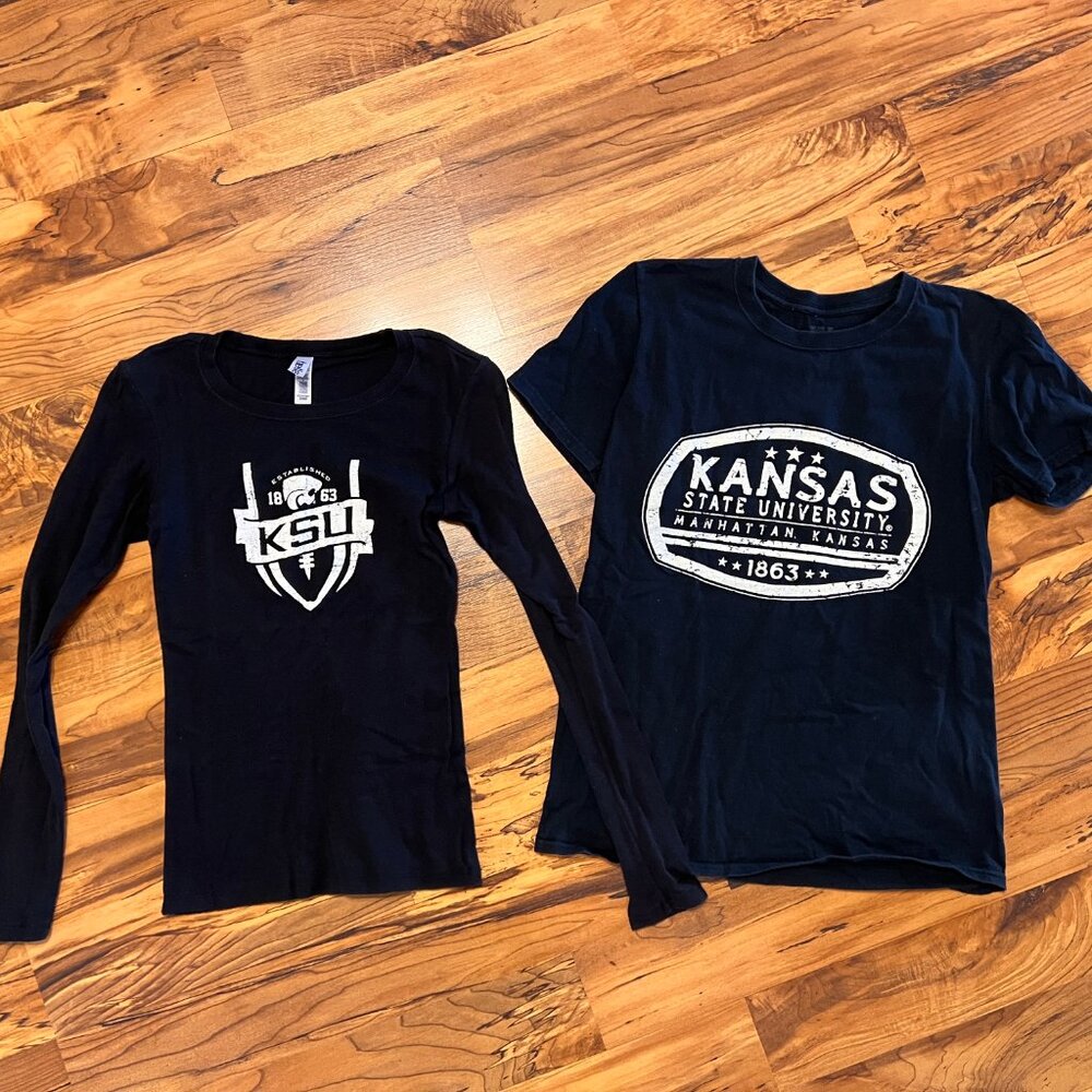 Lot of 2 Kansas State University KSU Kstate Wildcats Black Tshirts, Size S (LS/S